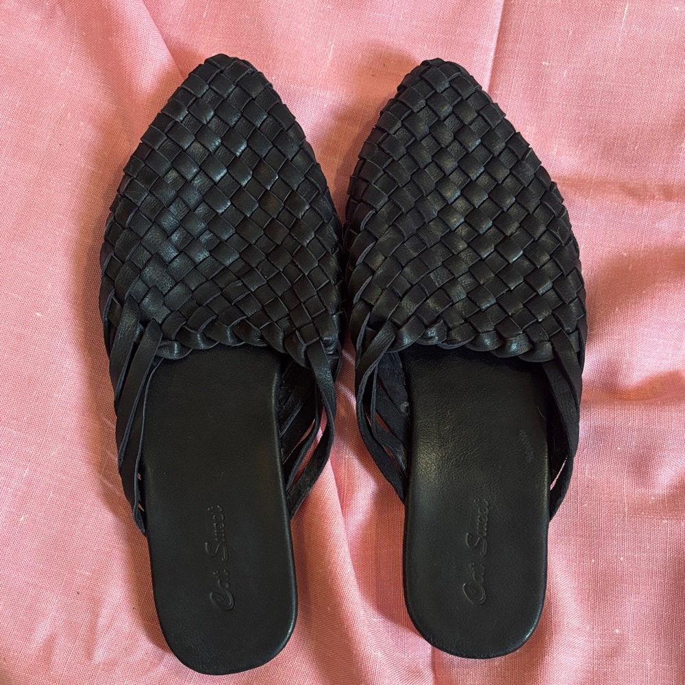 Black Woven Slip-On Mules